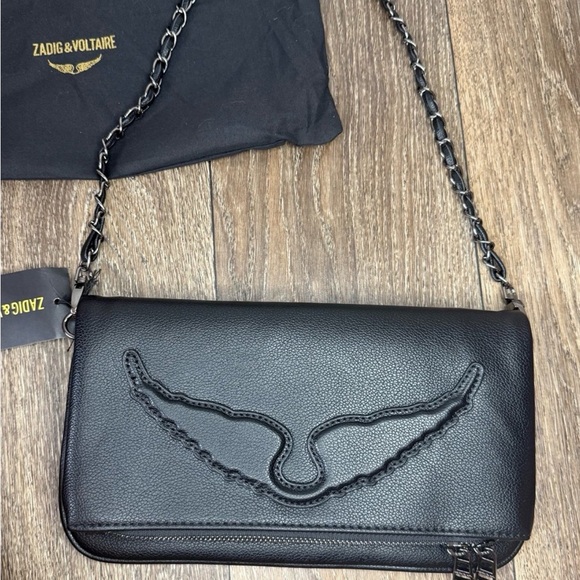 Zadig Voltaire Rock Clutch Black with wings ONLY ONE STRAP - Picture 1 of 5